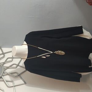 COS Black Boxy 3/4 Sleeve Top 23" Pit To Pit 24 1/2 Long Not Including Necklet.